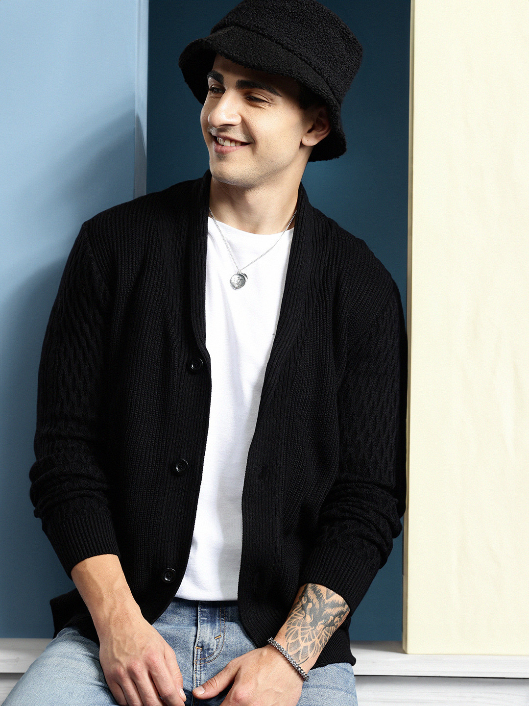 Mast & Harbour Men Cable Knit Cardigan