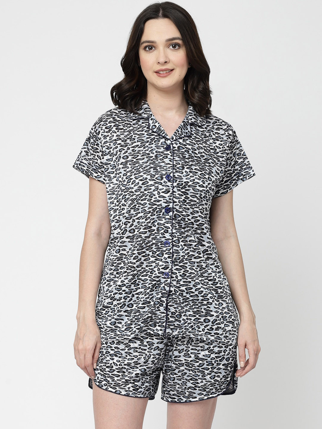 Arrabi Tiger Print Satin Women Night Suit