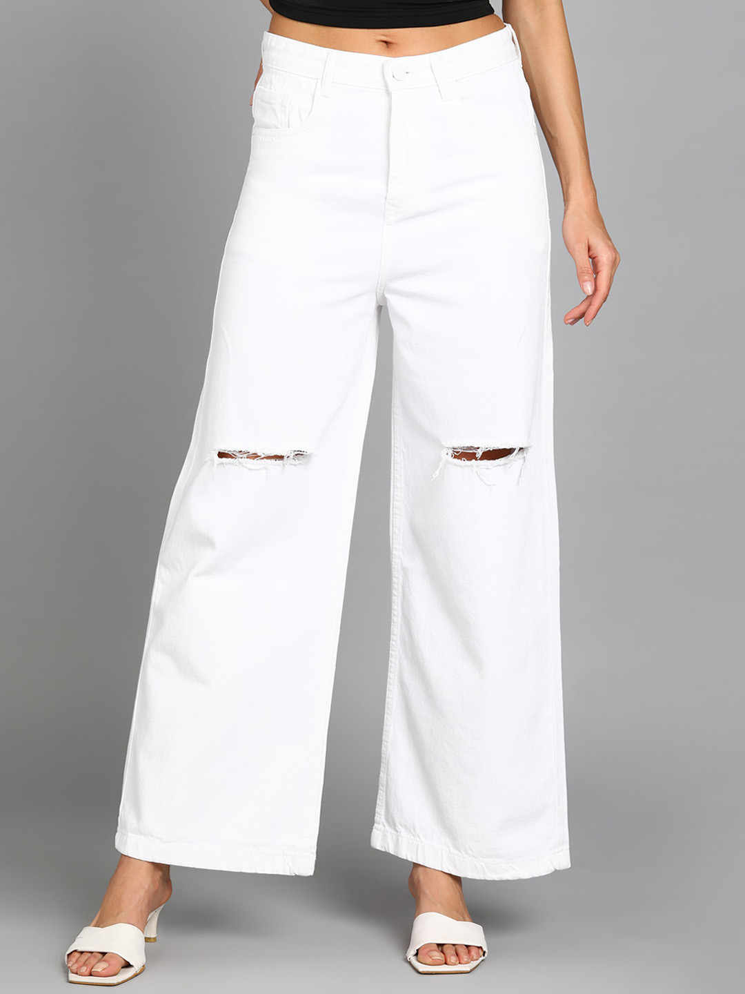 Urbano Fashion Women High-Rise Slash Knee Jeans