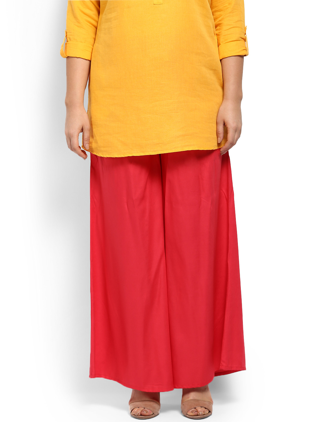 aLL Plus Size Women Pink Wide Leg Solid Palazzos