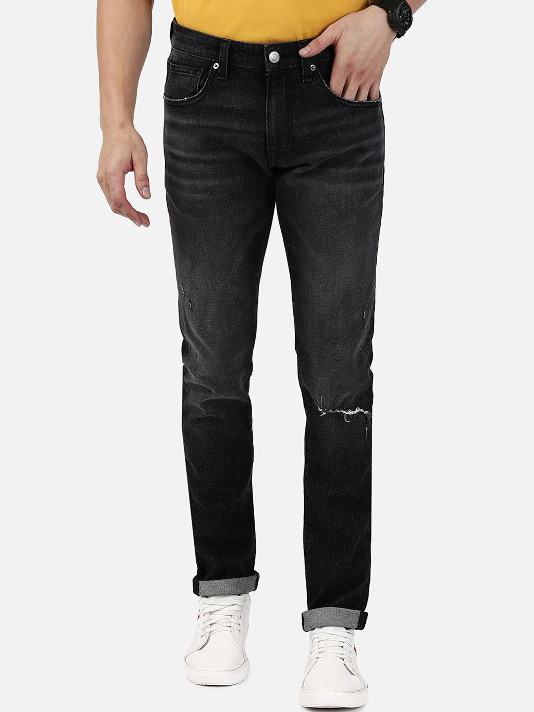 Passion Men Mid-Rise Slim Fit Slash Knee Ripped Stretchable Cotton Jeans