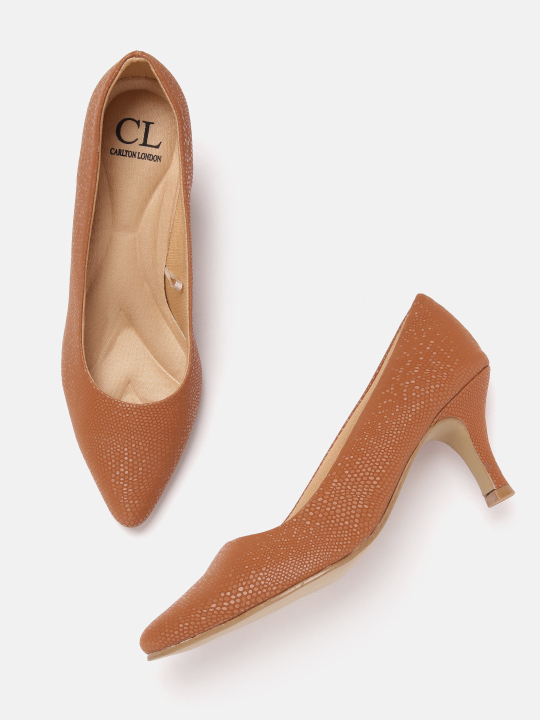 Carlton London Women Snakeskin Textured Slim Heeled Pumps