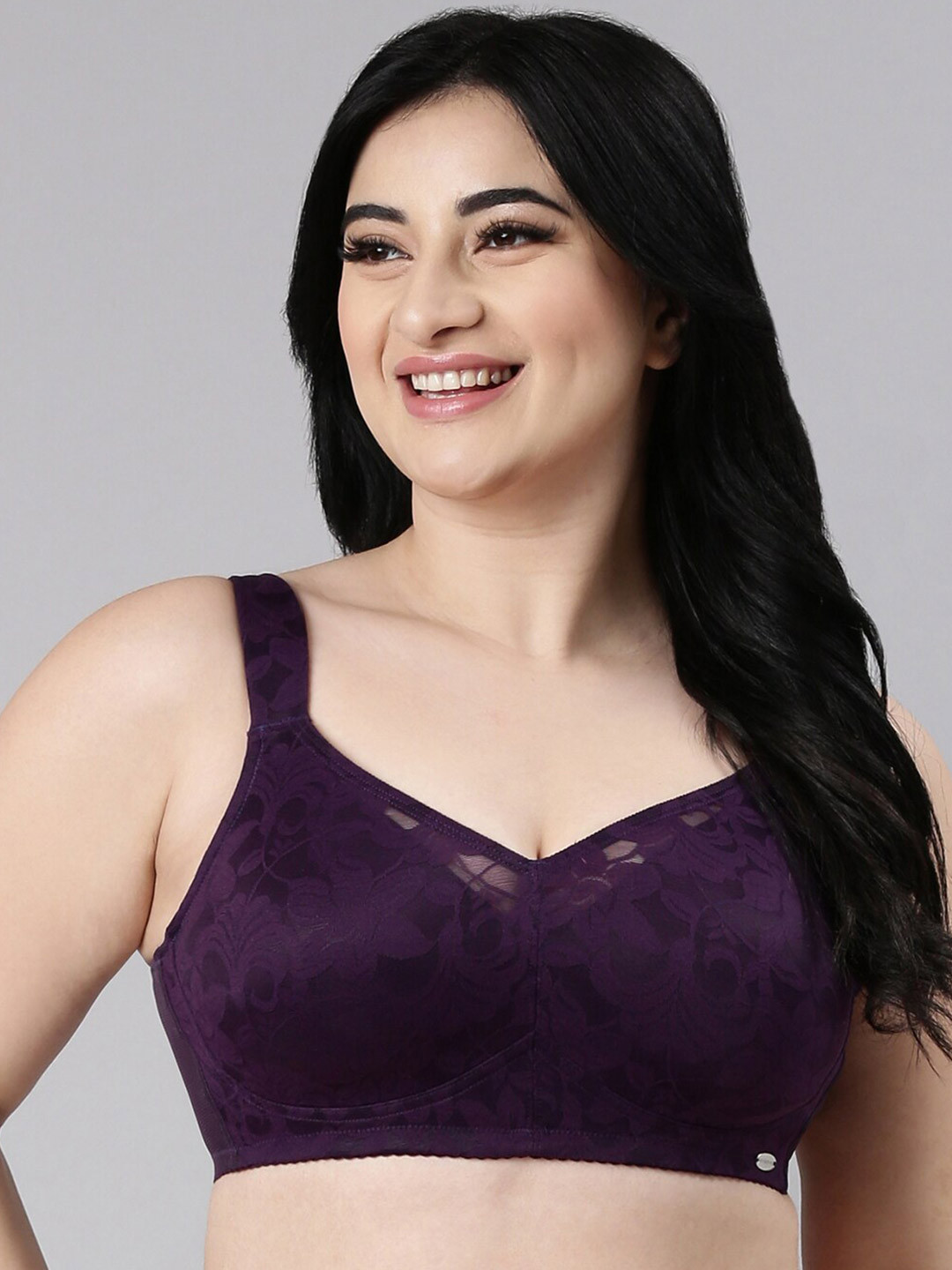 Enamor Non Padded Non-Wired Full Coverage Smooth Molded Cups, Lace Detailing Everyday Bra