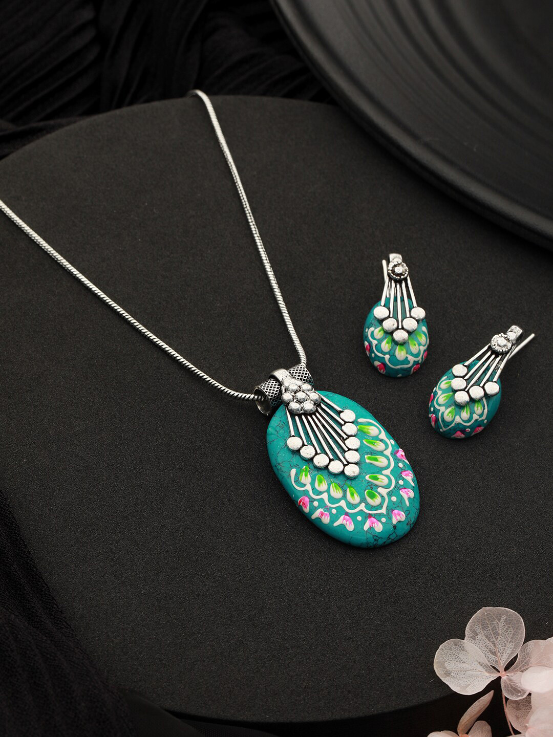 Saraf RS Jewellery Silver-Plated Oxidized Jewellery Set