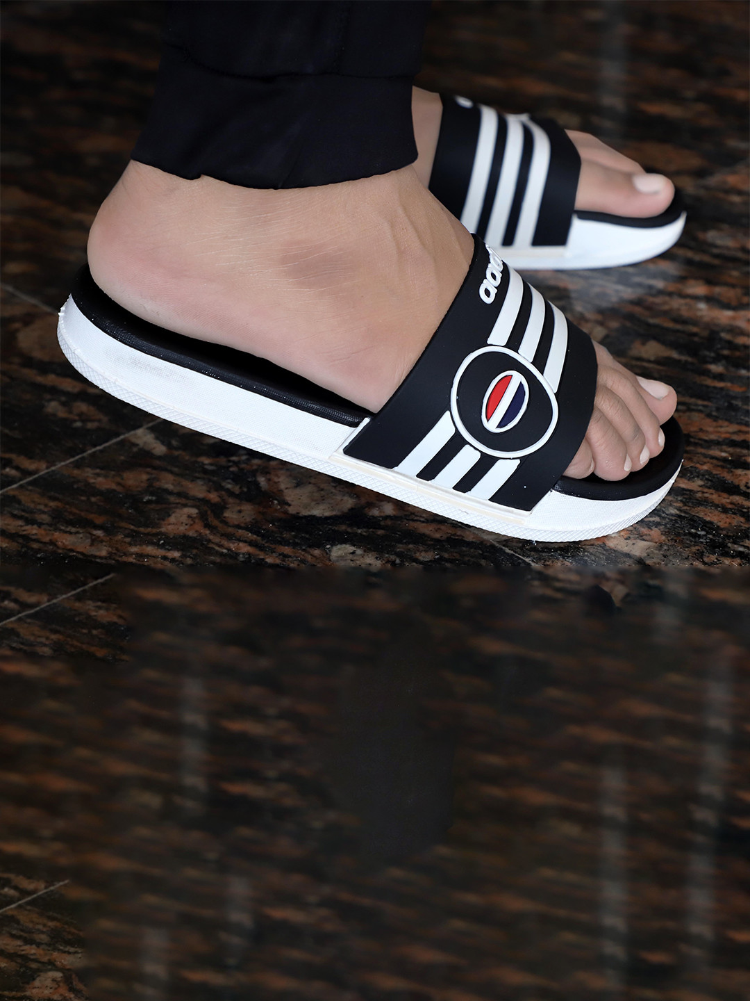 aadi Men Striped Slider Flip Flops