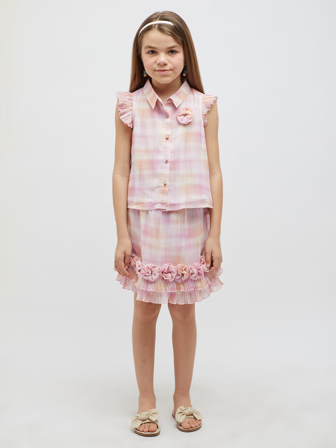 One Friday Checked Flutter Sleeves Shirt Style Top