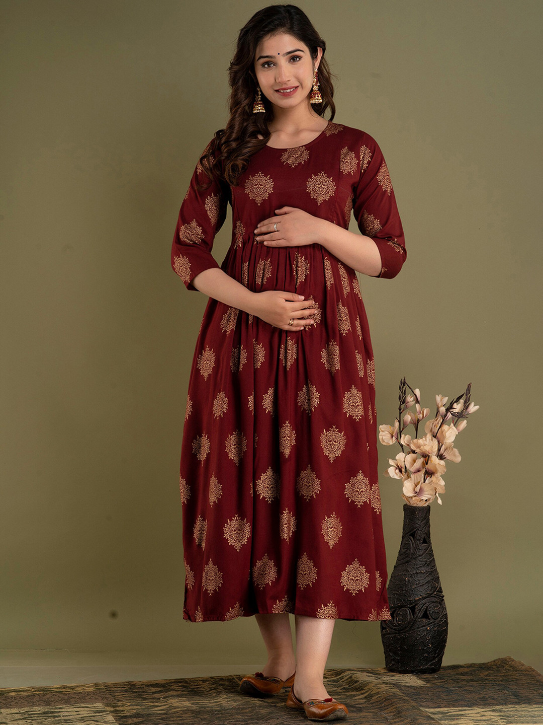 Mialo fashion Ethnic Motifs Printed Block Print Maternity Ethnic Dress