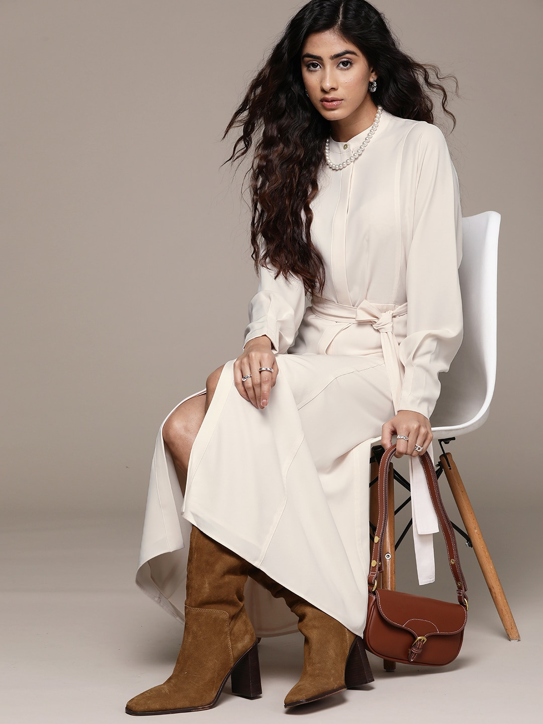 MANGO Solid Shirt Maxi Dress with Belt