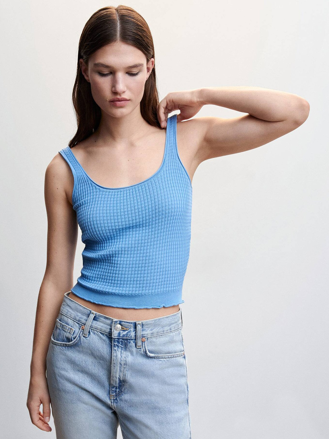 MANGO Textured Effect Crop Top