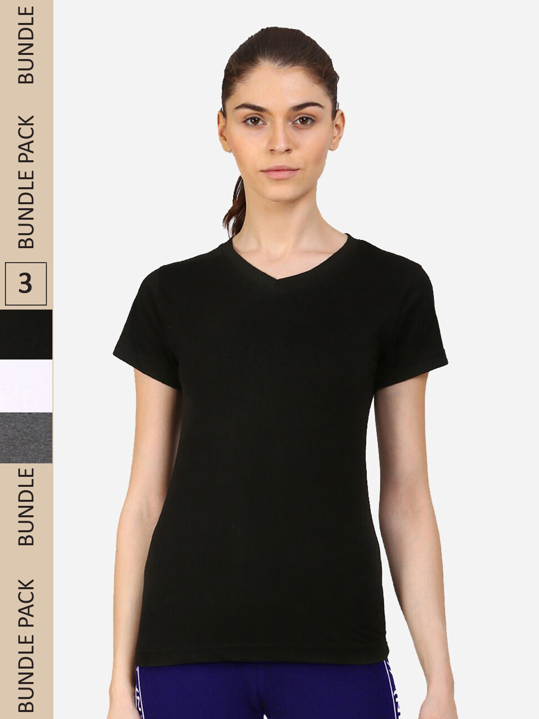 appulse Pack Of 3 V-Neck Pure Cotton Slim Fit T-shirt