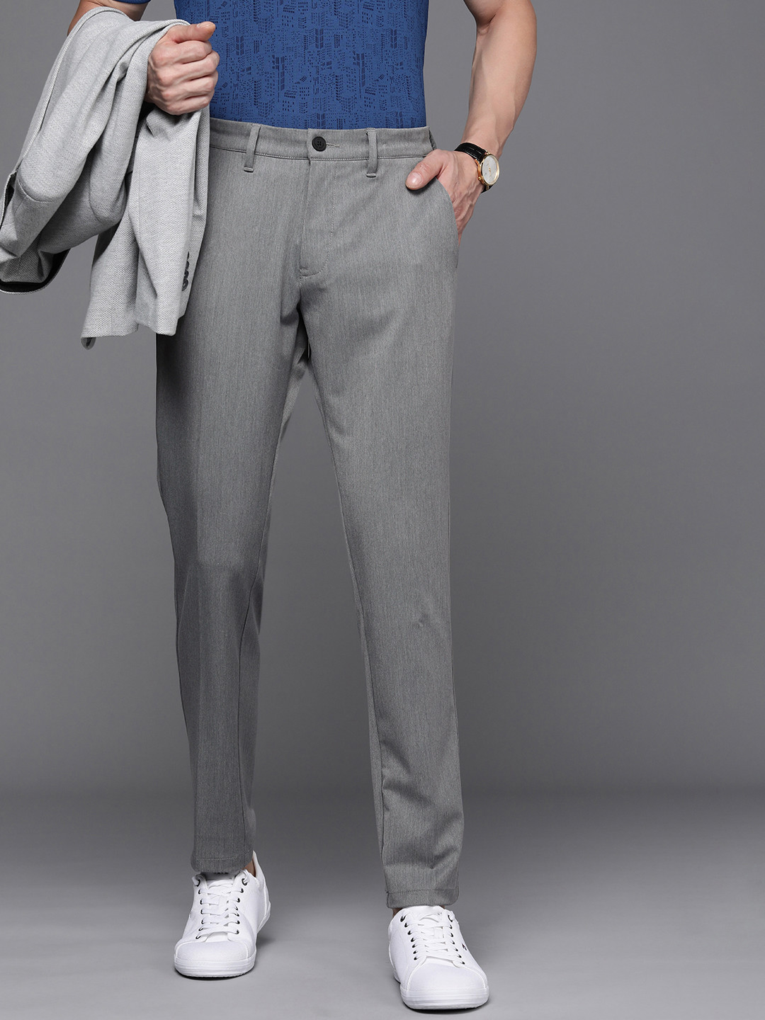 Louis Philippe Ath Work Men Comfort Tapered Fit Smart Casual Trousers