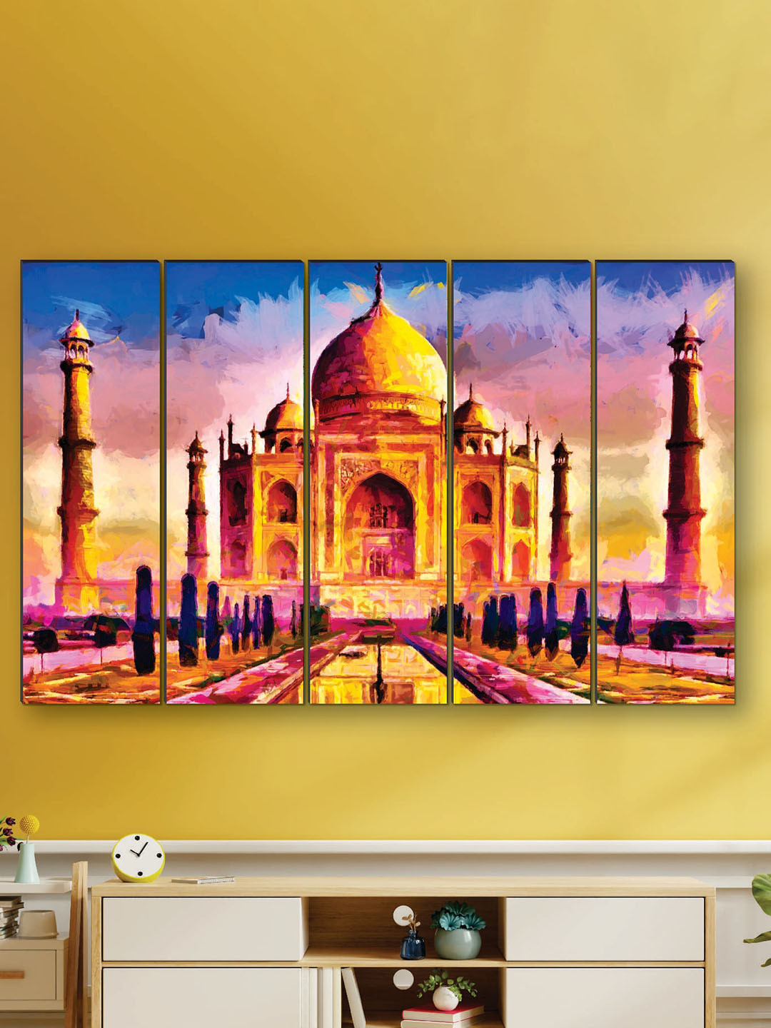 SAF Red MDF 5 Pcs Wall Living Room Rectangle Potrait Paintings Wall Art -8 x 60.69In