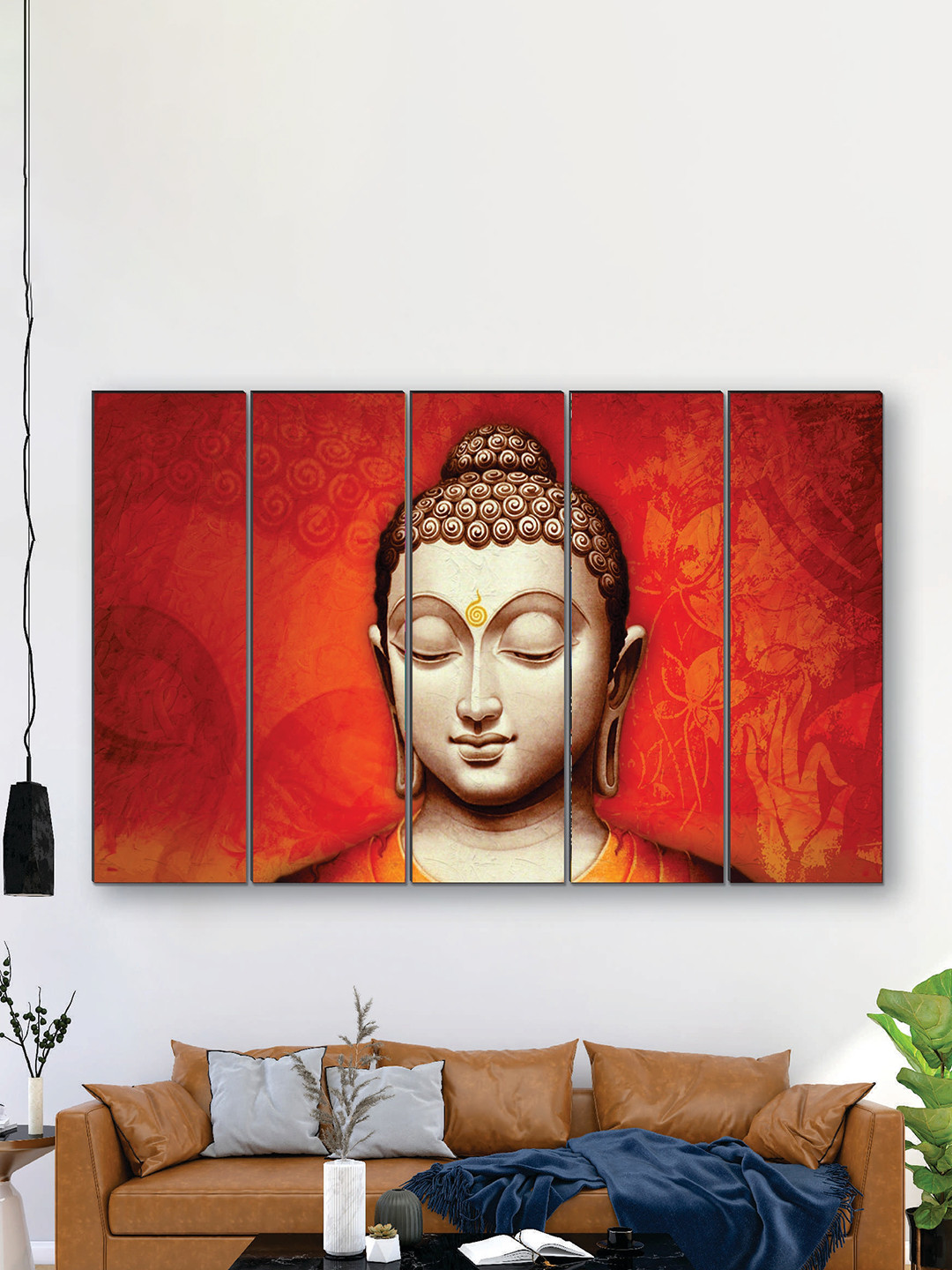 SAF Orange & Cream 5 Pieces Buddha UV Textured Painted Wall Art