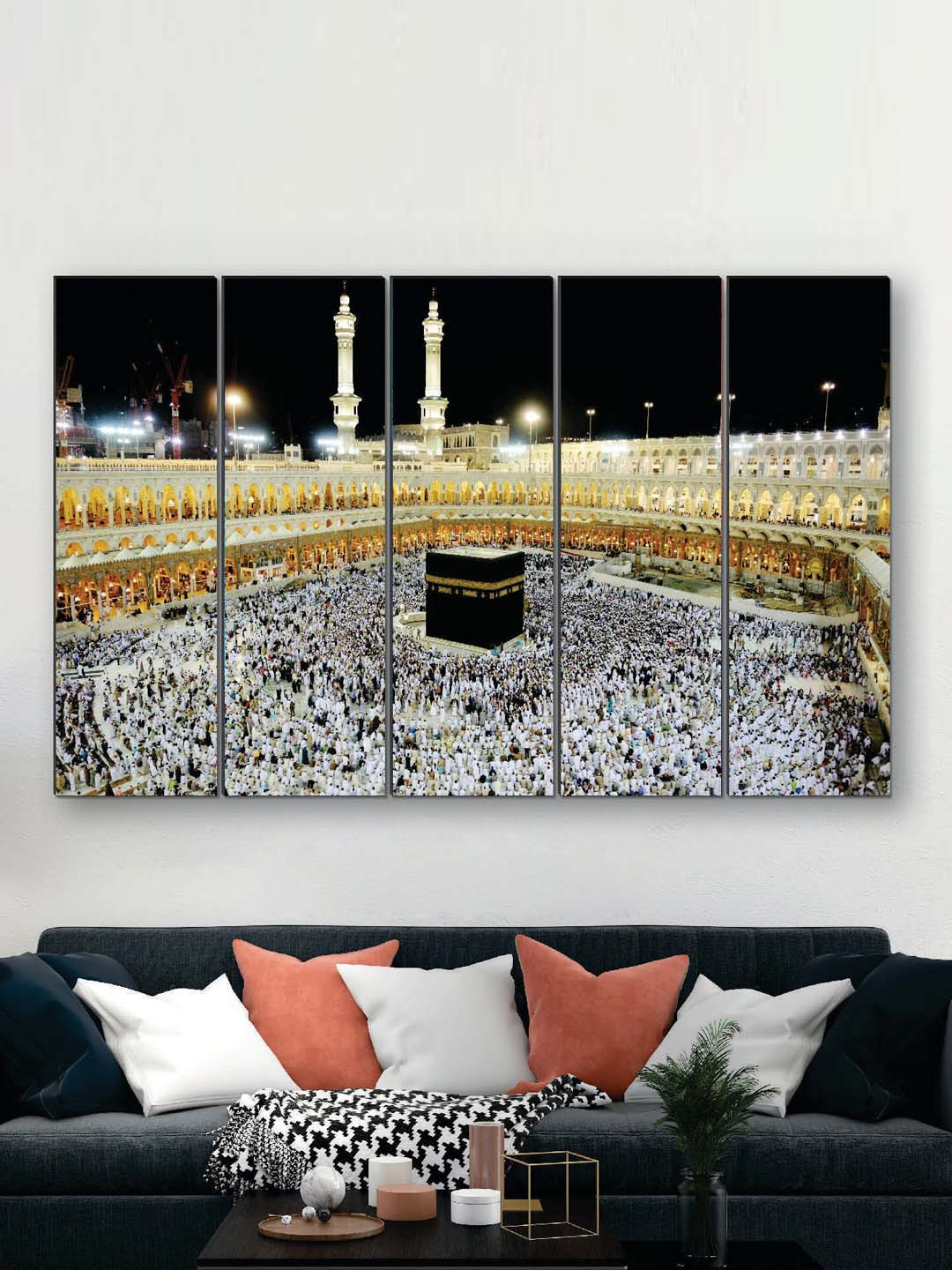 SAF Islamic White MDF 5 Pcs Wall Living Room Rectangle Paintings Wall Art -1 x 24In