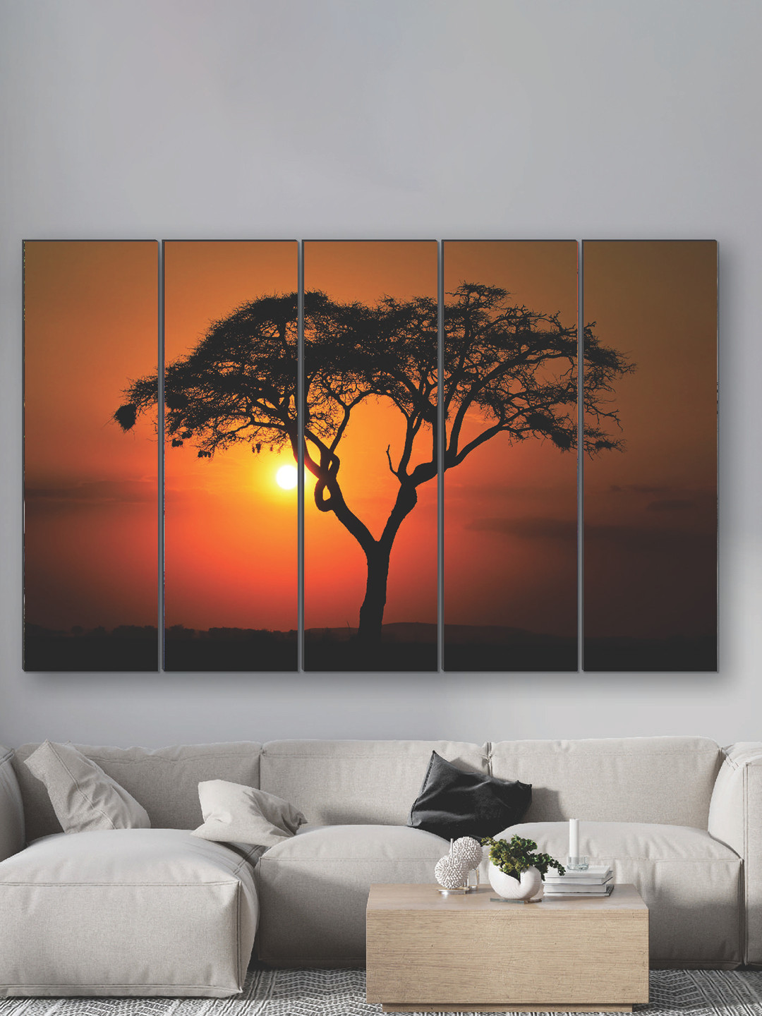 SAF Red MDF 5 Pcs Wall Living Room Rectangle Potrait Paintings Wall Art -8 x 60.69In