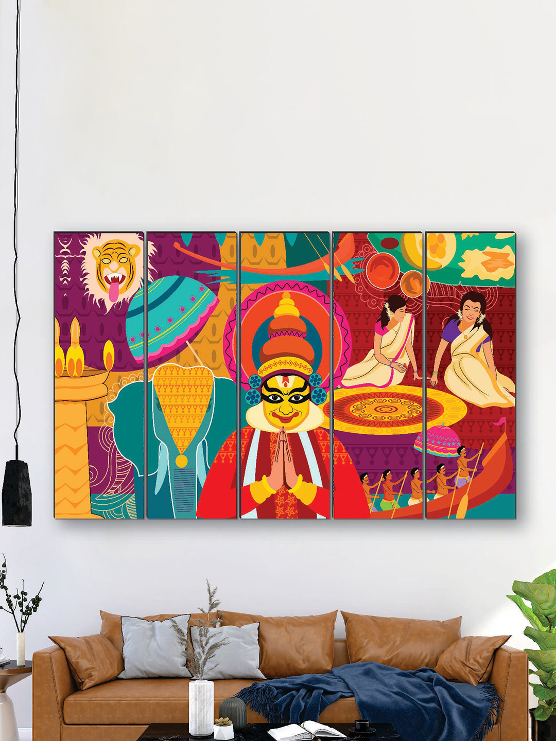 SAF Orange MDF 5 Pcs Wall Living Room Rectangle Potrait Paintings Wall Art -8 x 60.69In