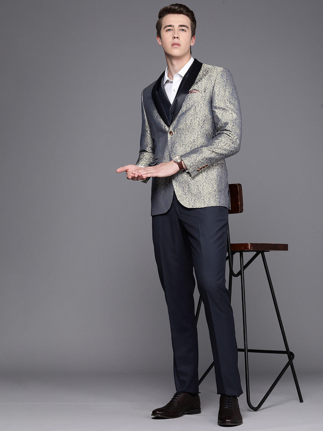 Louis Philippe Men Ethnic Motif Single Breasted Slim Fit 3-Piece Formal Suit