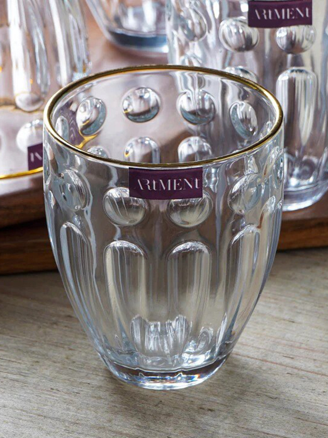 THE ARTMENT Transparent 8-Pieces Textured Whiskey Glasses 300 ml Each