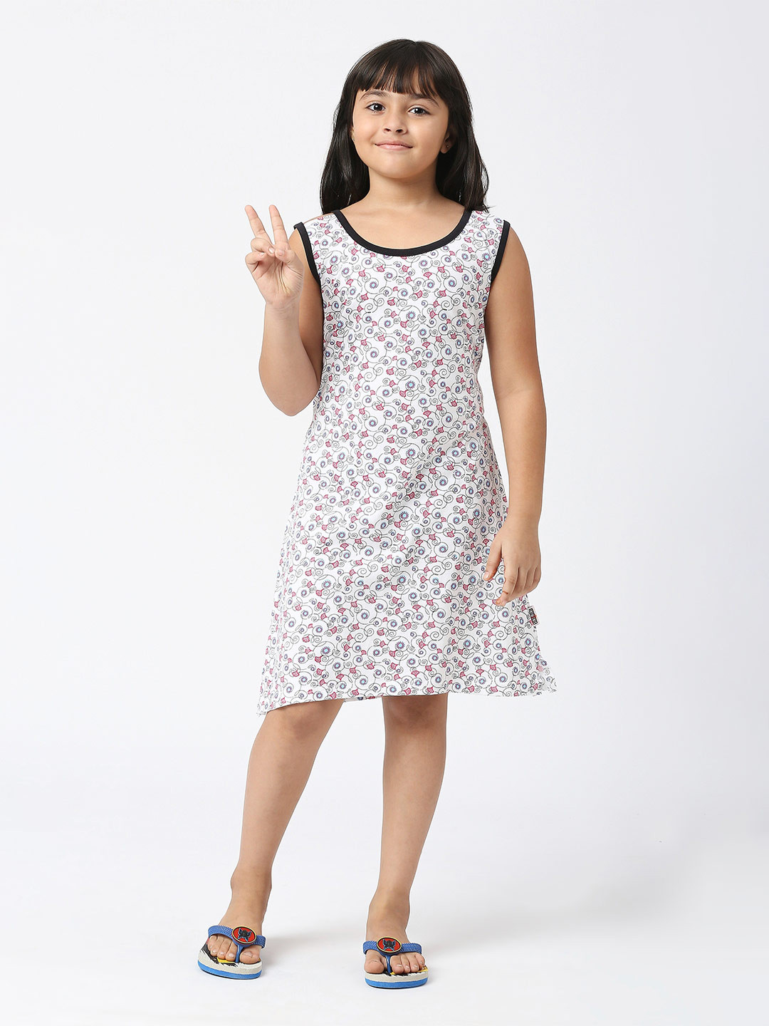 SINI MINI Girls Ethnic Motifs Printed Pure Cotton Nightdress