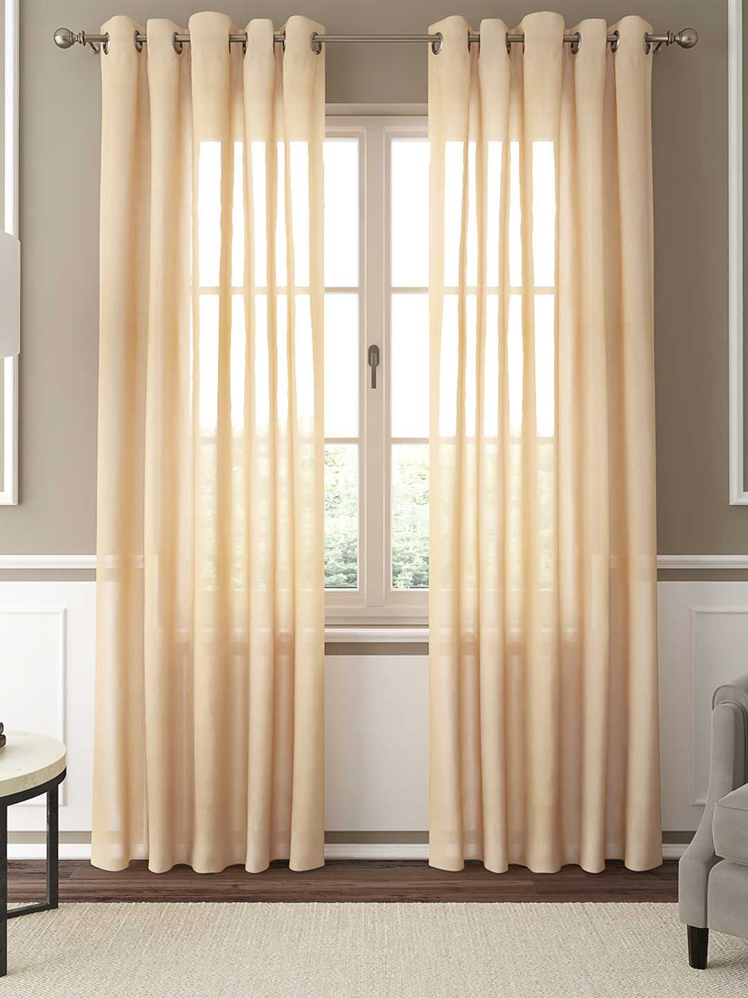 GM Collection Nude-Coloured 2 Pieces Sheer Door Curtain