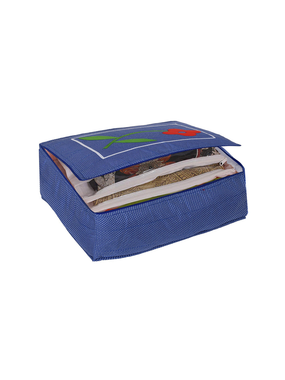 Kuber Industries Blue Flower Polka Dot Design 12 Flap Foldable Multi Utility Organisers