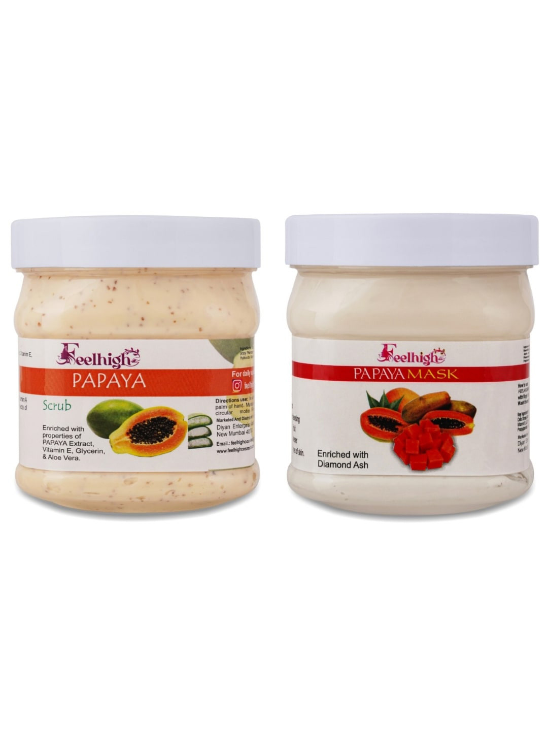 FEELHIGH Set Of 2 Papaya Face & Body Scrub & Papaya Mask Facial Kit 500ml Each