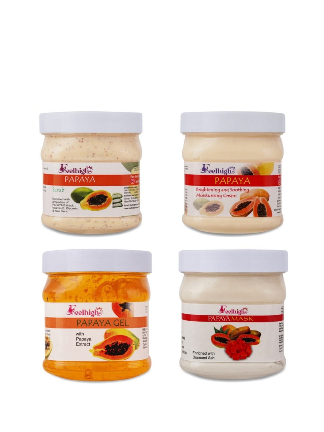 FEELHIGH Set Of 4 Papaya Scrub Cream Mask & Gel Facial Kit 500ml Each