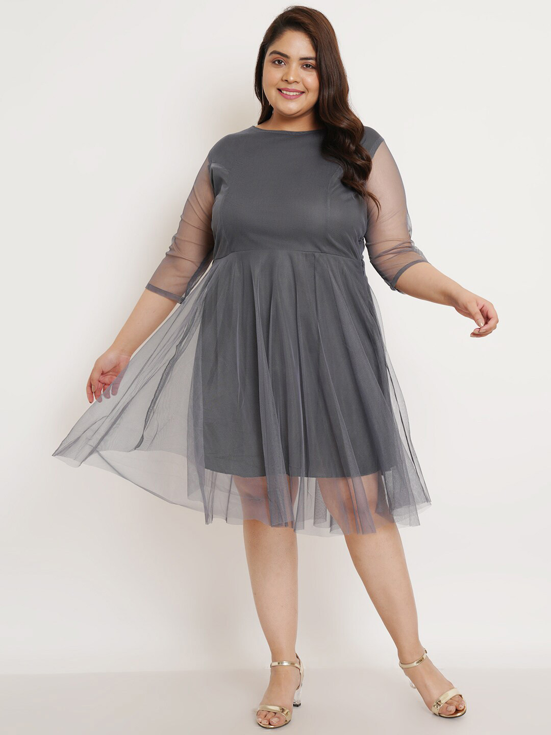 U&F Beyond Plus Size Net Fit & Flare Dress