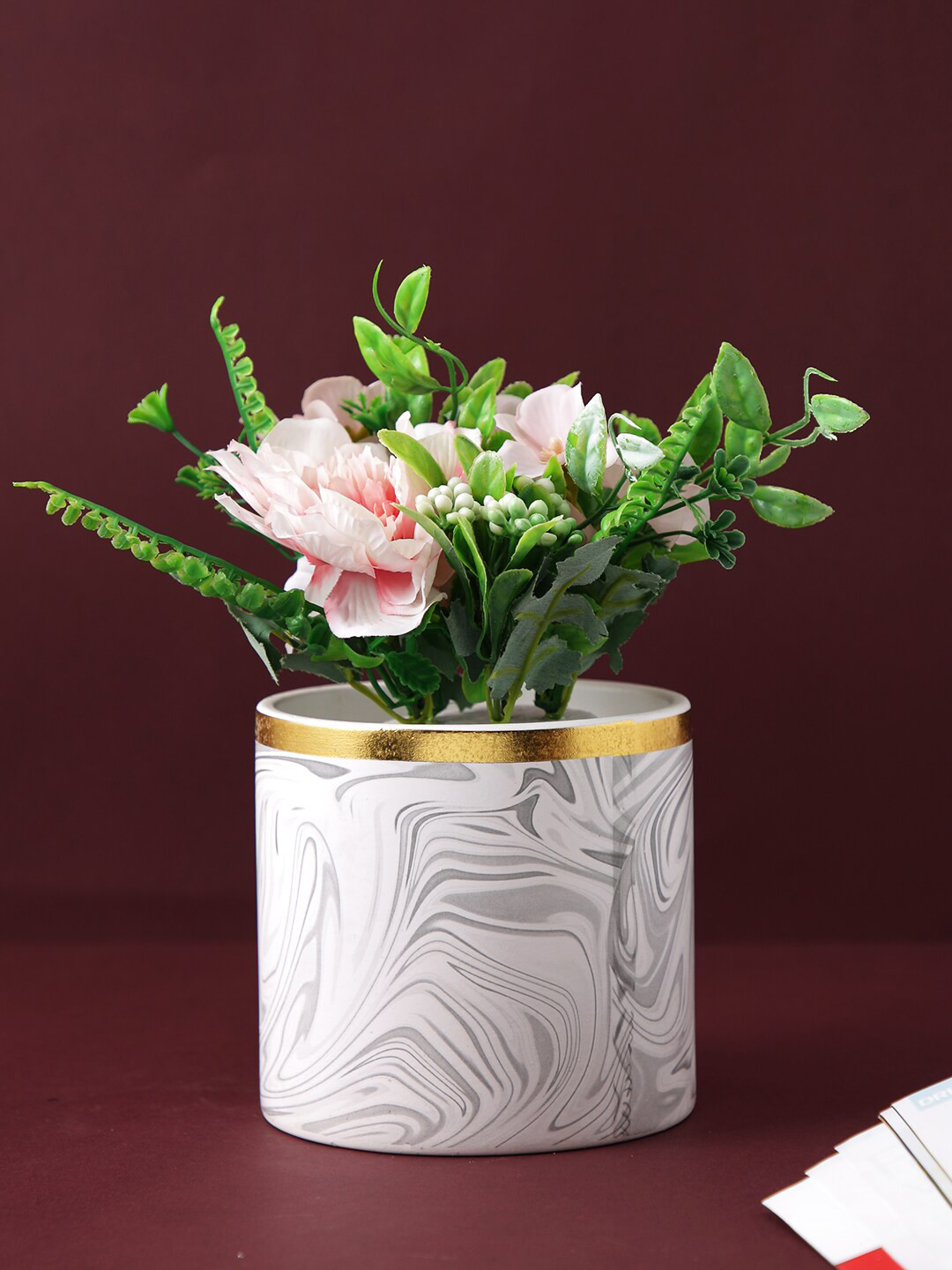 TAYHAA White & Grey Marble Design Ceramic Planter