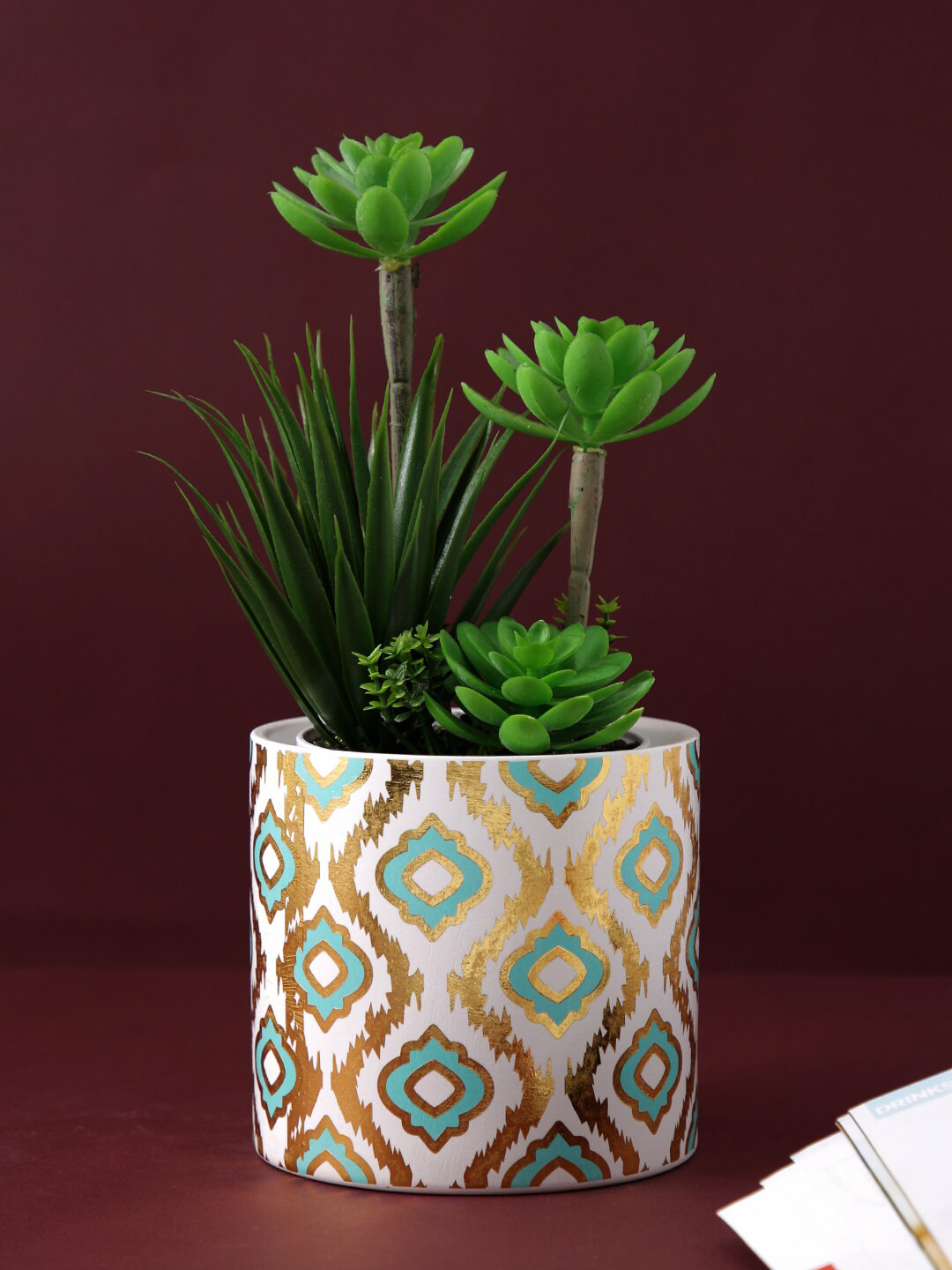 TAYHAA White & Blue Printed Ceramic Planter