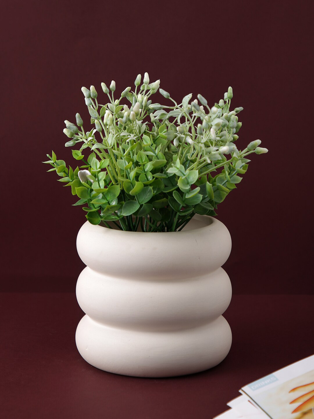 TAYHAA White Circular Disc Shaped Ceramic Planter