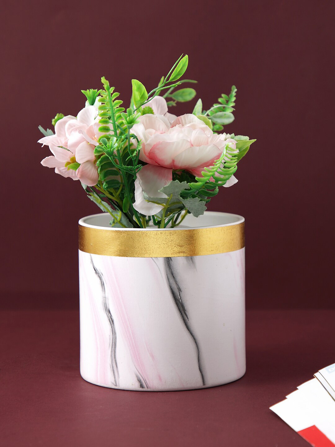 TAYHAA White & Beige Marble Pattern Ceramic Planter