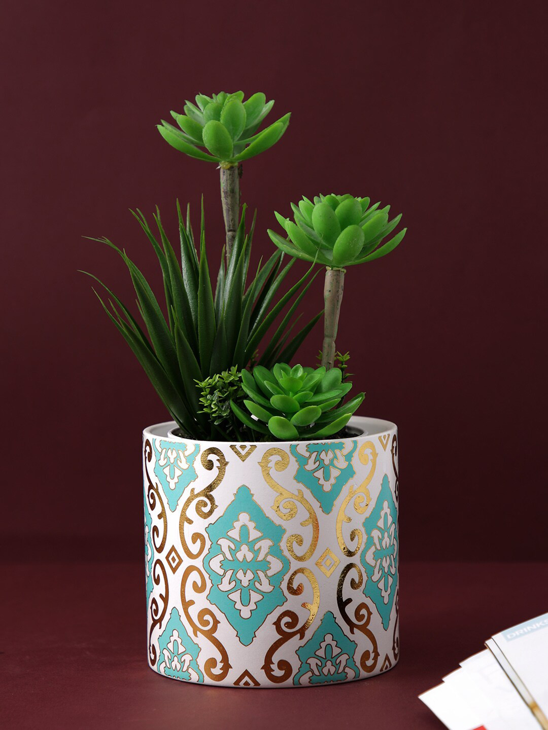 TAYHAA White & Blue Printed Ceramic Planter