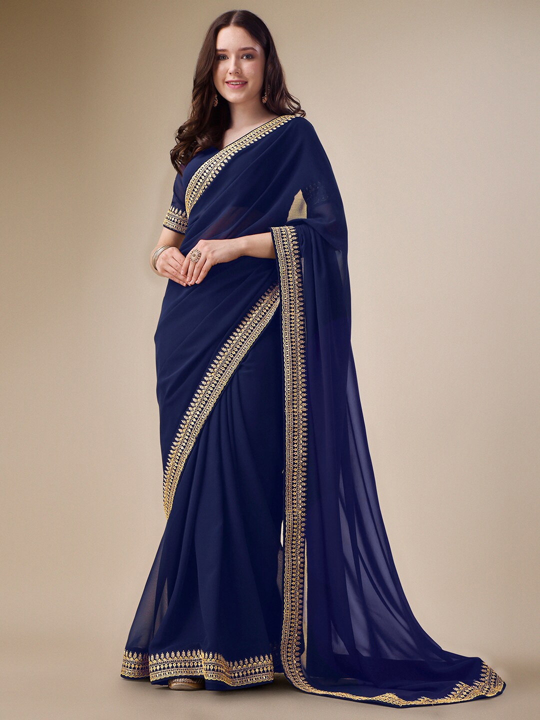 Dark blue and gold saree 2025