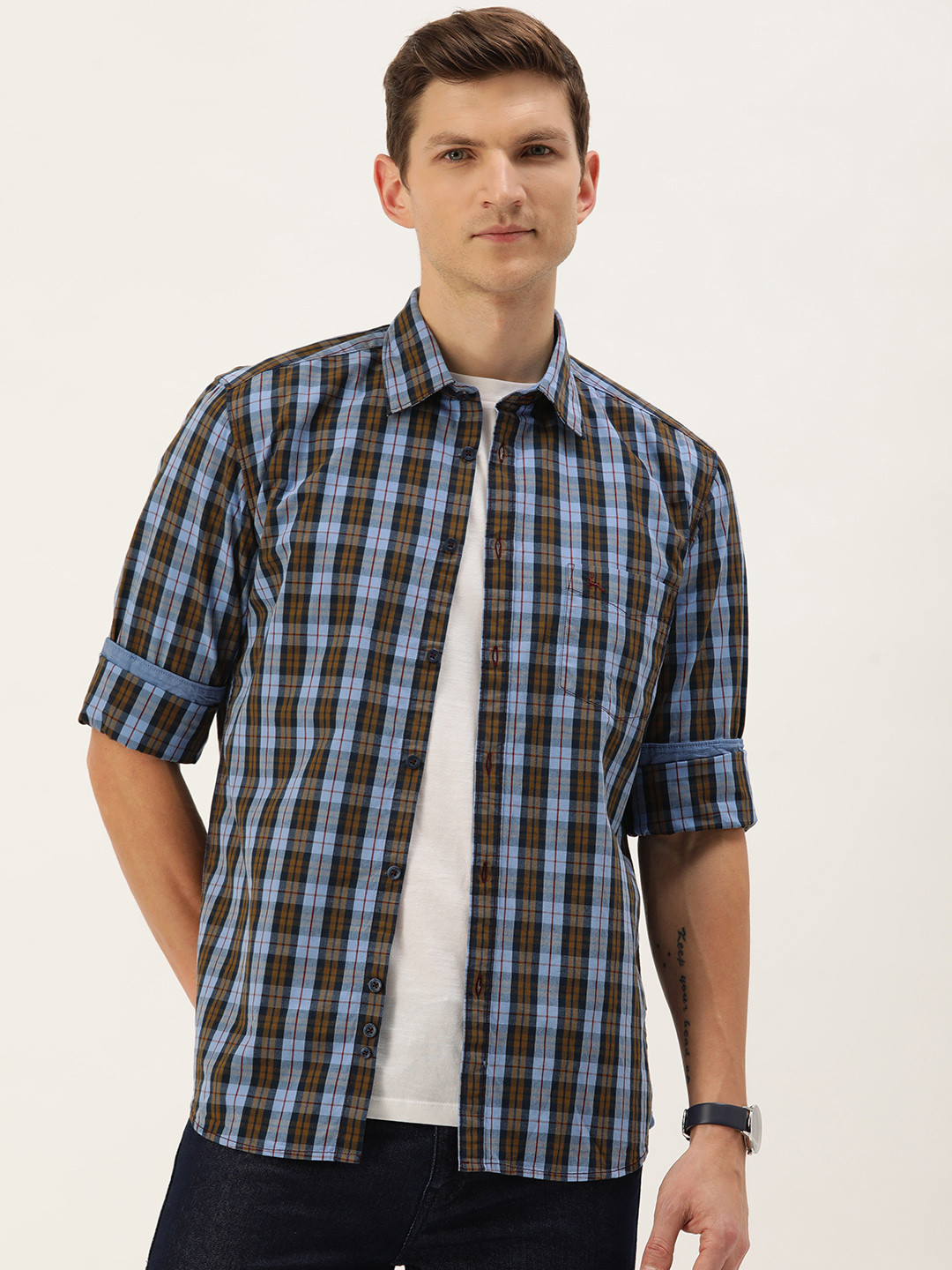 Parx Pure Cotton Slim Fit Checked Casual Shirt