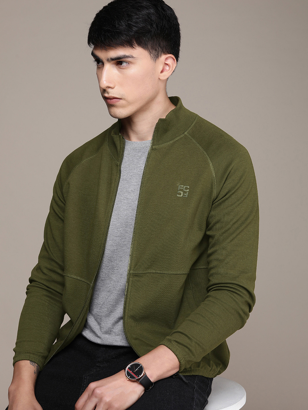 French Connection Mock Collar Long Sleeves Front-Open Sweatshirt