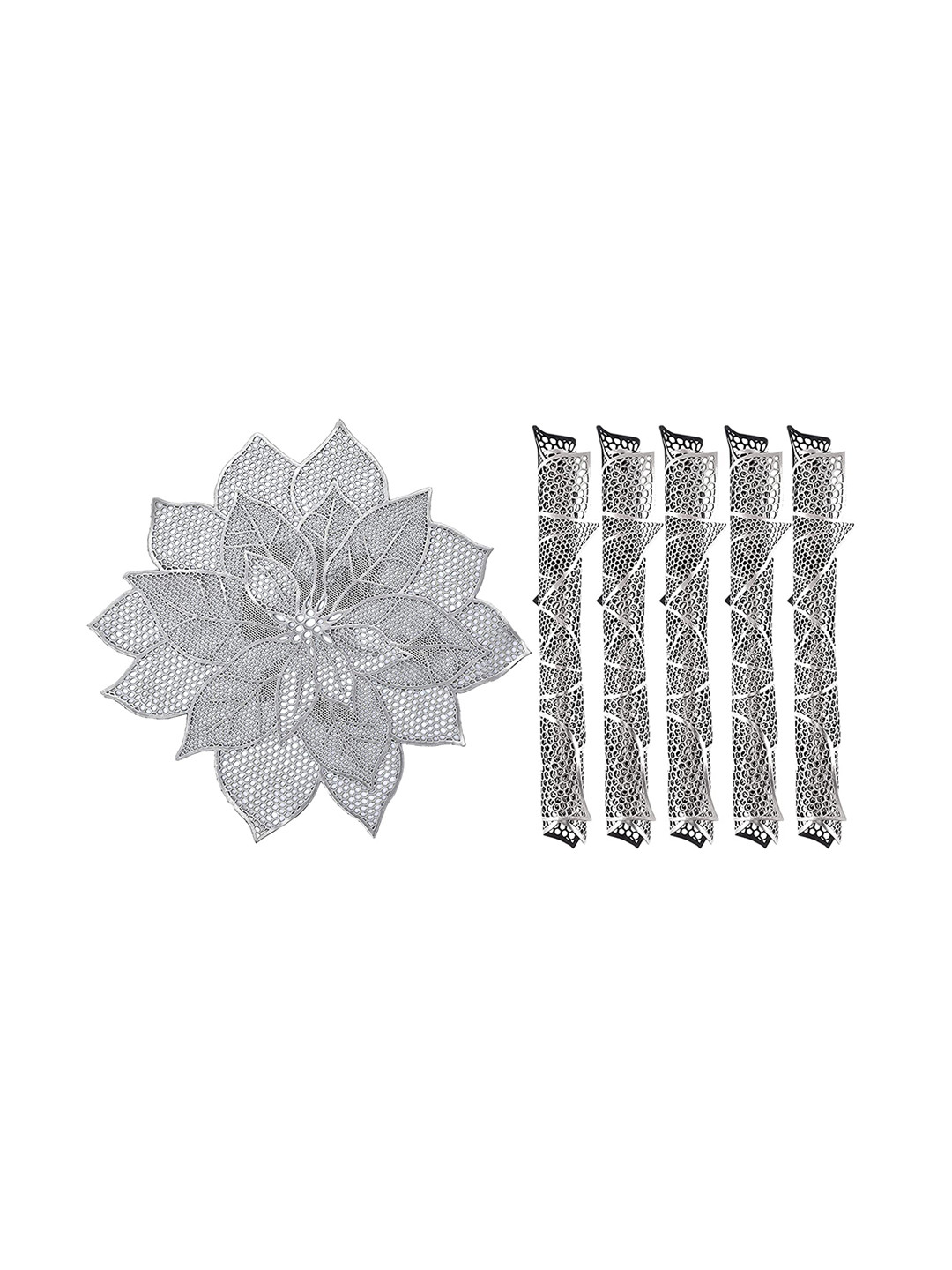 Bajo's Silver Toned 6 Pieces Textured Table Placemats