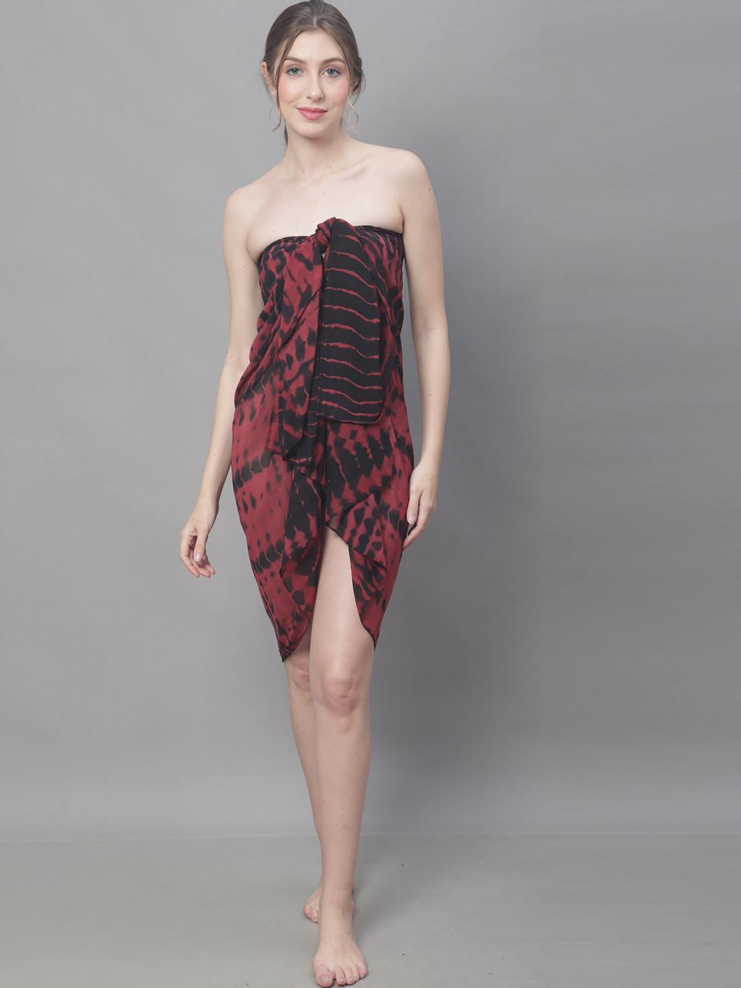 Claura Black & Maroon Printed Swimwear Cover Up Sarong
