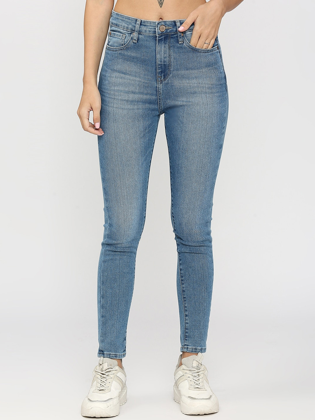 SPYKAR Women High-Rise Skinny Fit Medium Shade Light Fade Non stretchable Jeans
