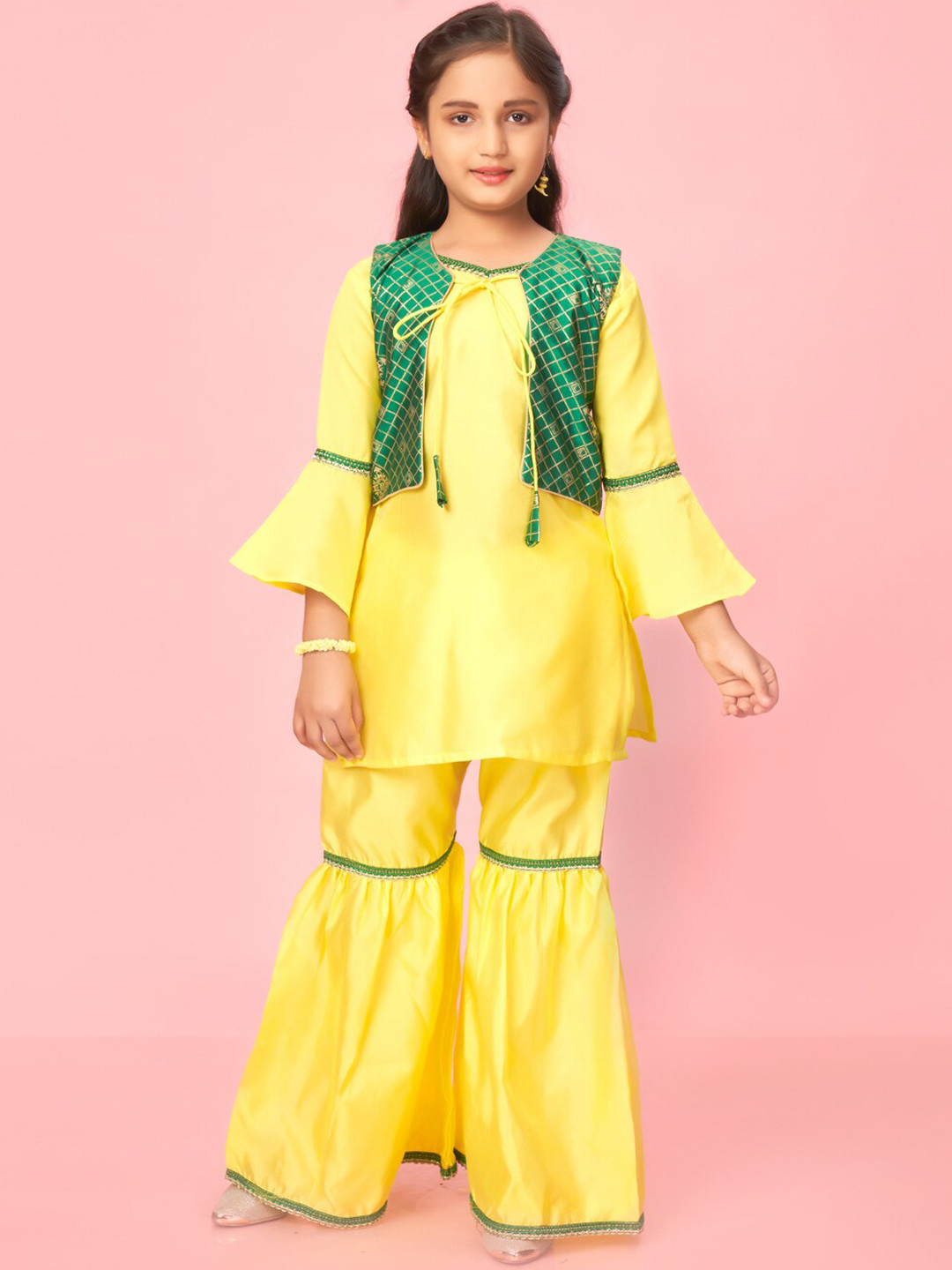 Aarika Girls Pure Cotton Kurta with Sharara & Jacket