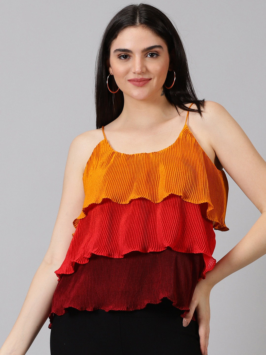 Jilmil Colourblock Ruffled Cotton Tiered Slip On Top