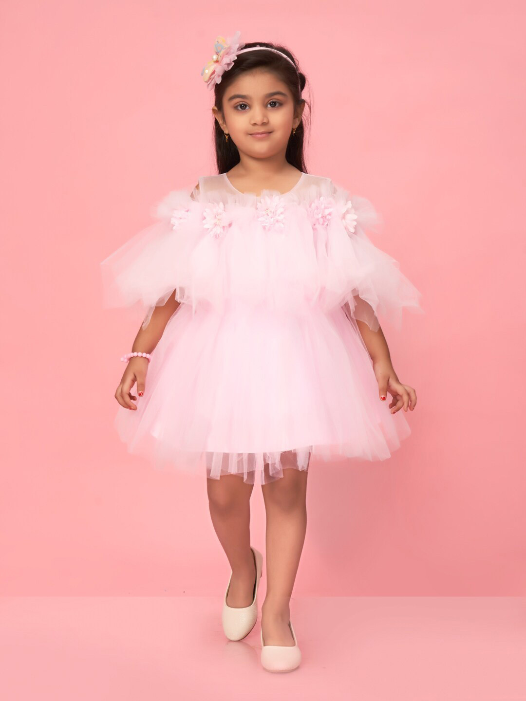 Aarika Girls Ruffled Tulle Net Fit & Flare Dress