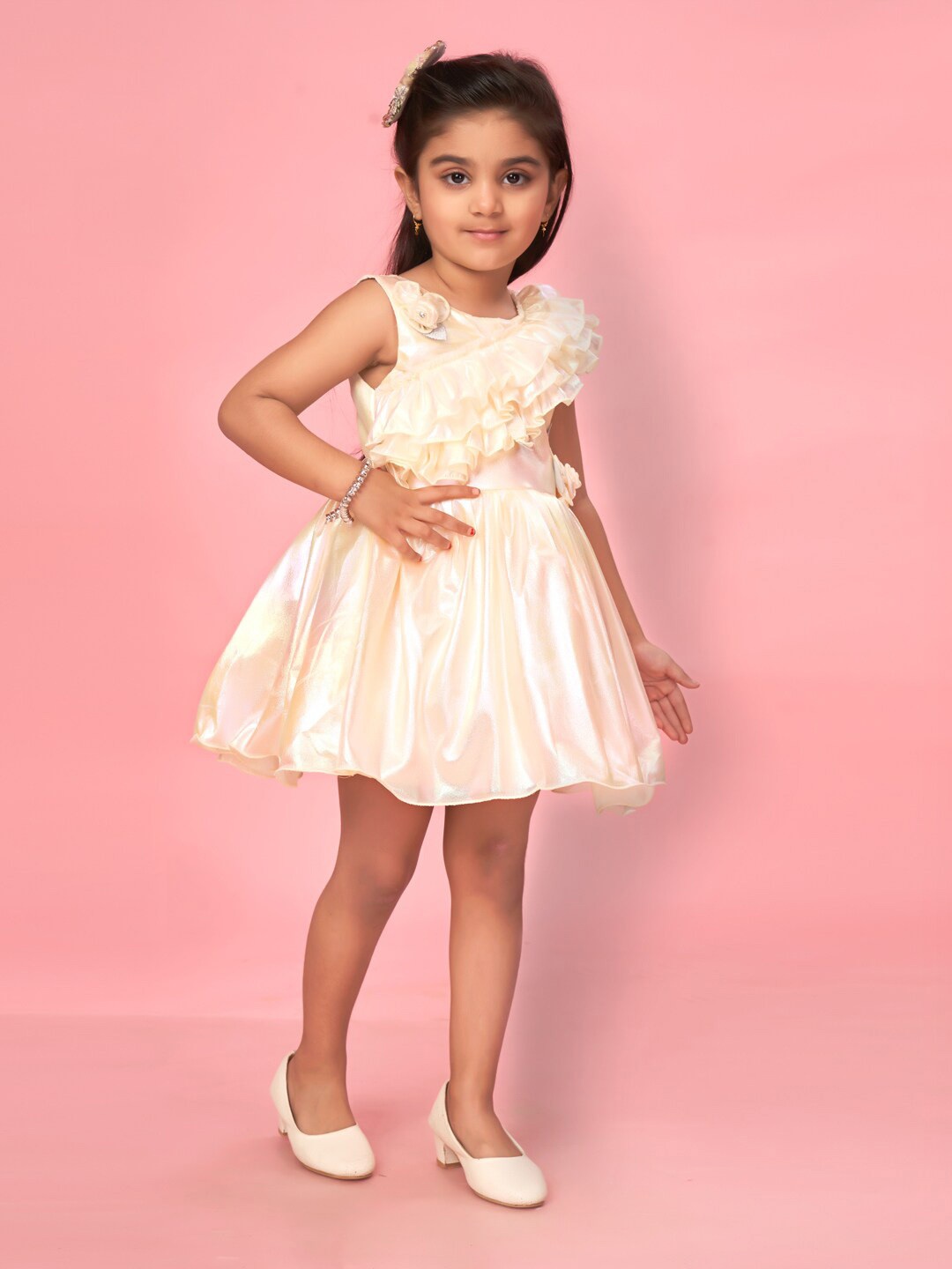 Aarika Girls Round Neck Ruffles Fit & Flare Dress