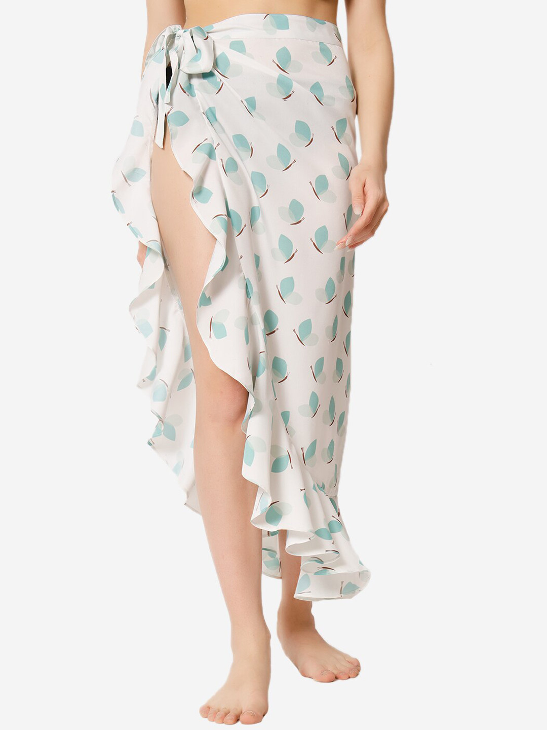 Beau Design Off White Printed Wrap Around Swimwear Cover Up Skirt