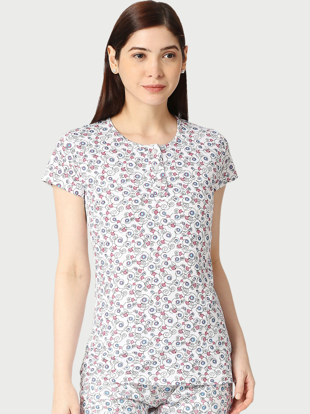 zebu Women Printed Pure Cotton Lounge T-Shirt