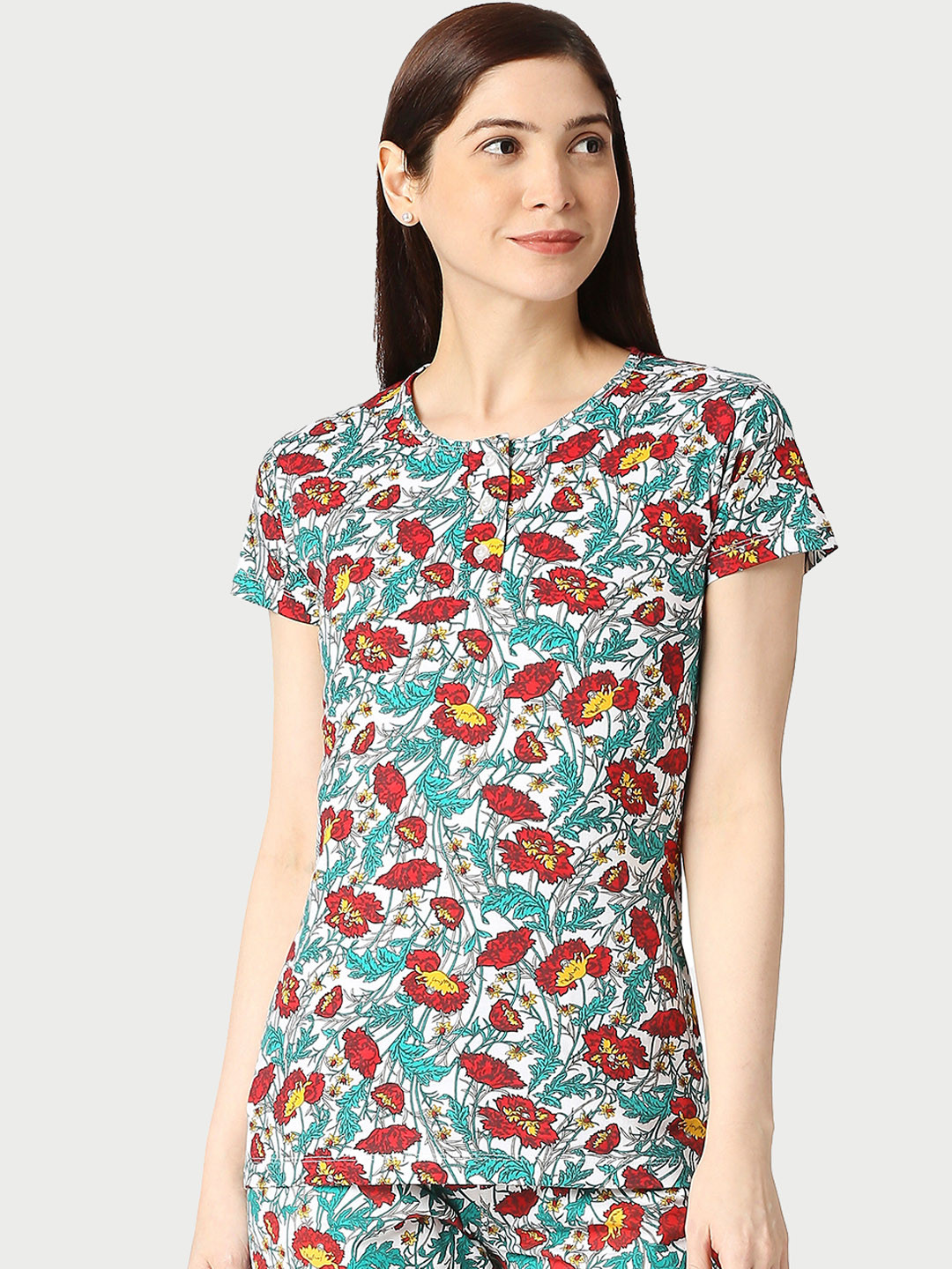 zebu Women Printed Pure Cotton Lounge Tshirt