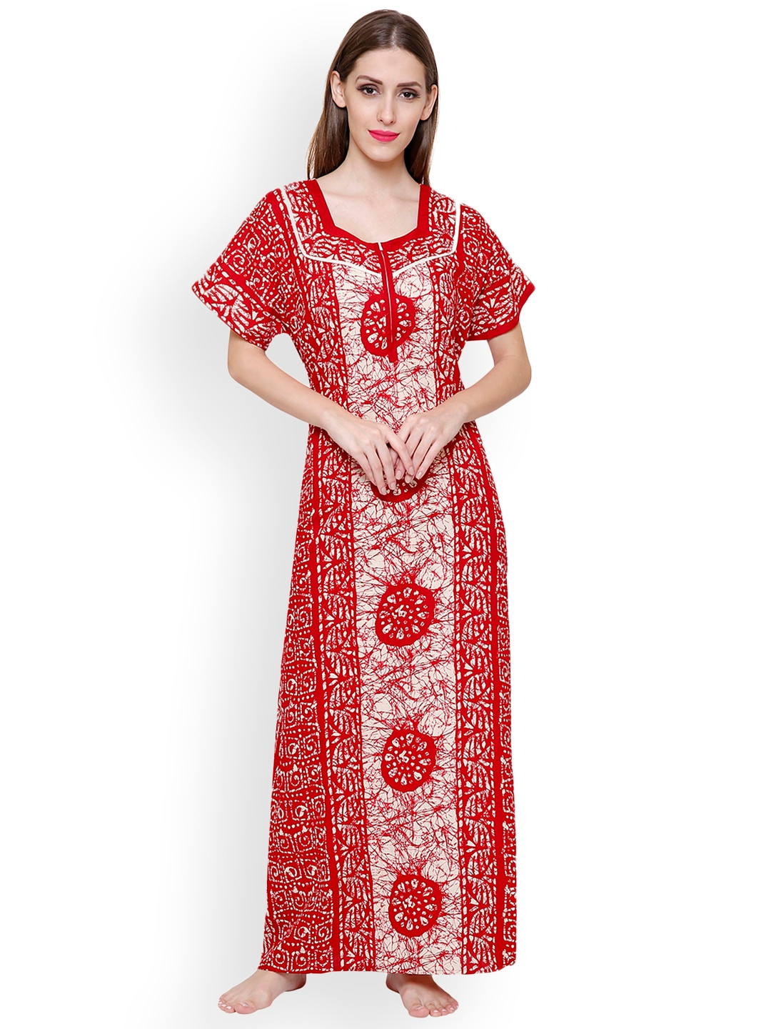 Secret Wish Red & White Printed Maxi Nightdress NT-E84-421