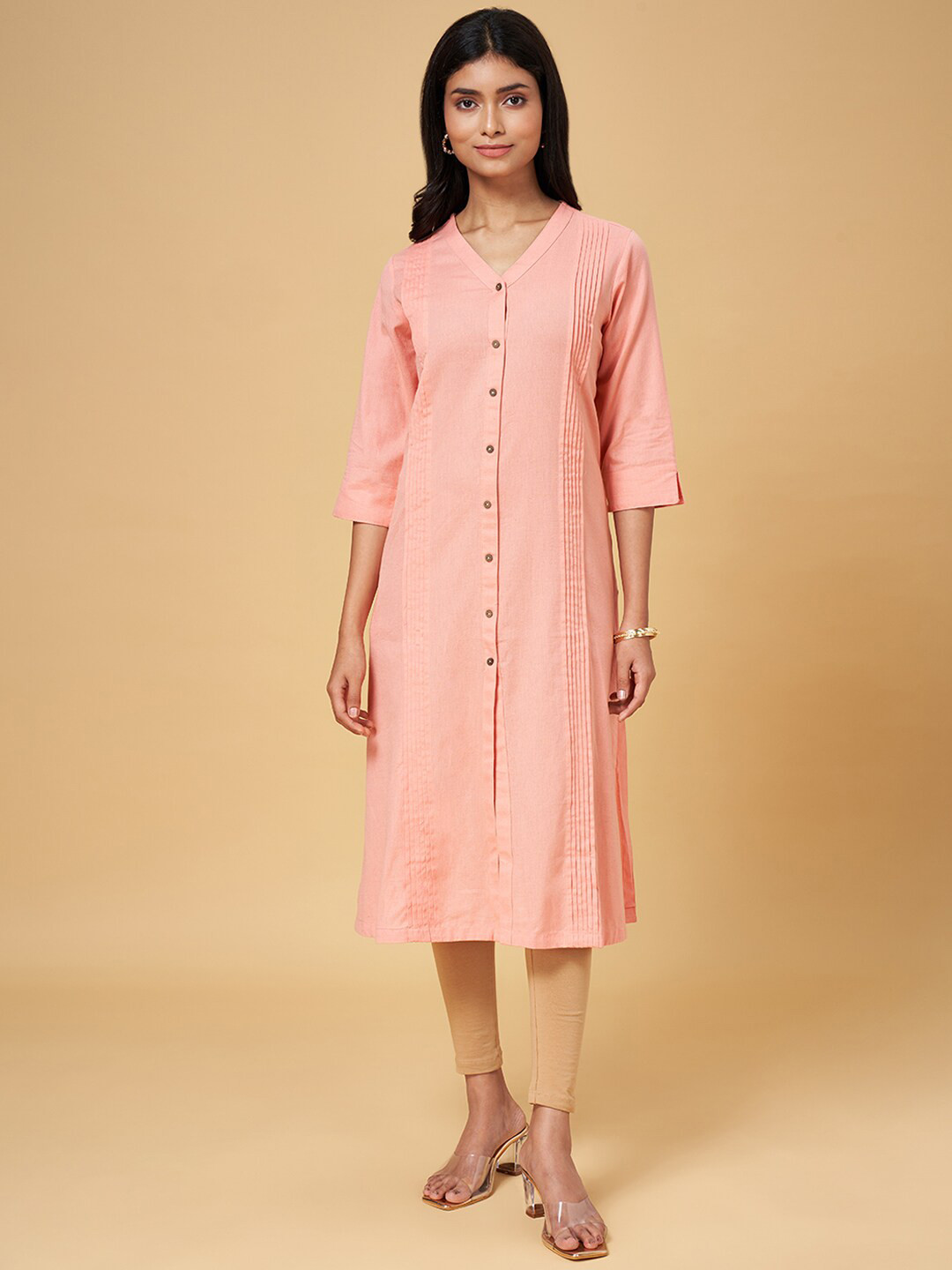 RANGMANCH BY PANTALOONS V-Neck Multiple Slits Panelled Cotton Kurta