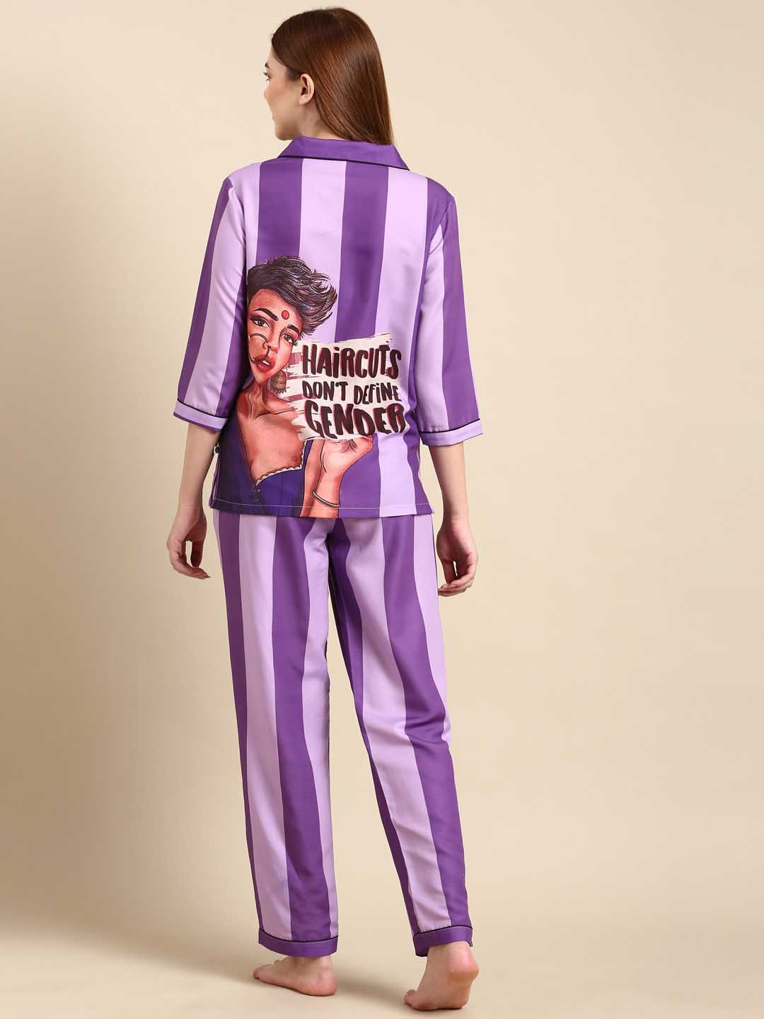 Bannos Swagger Purple & Black Striped Night Suit