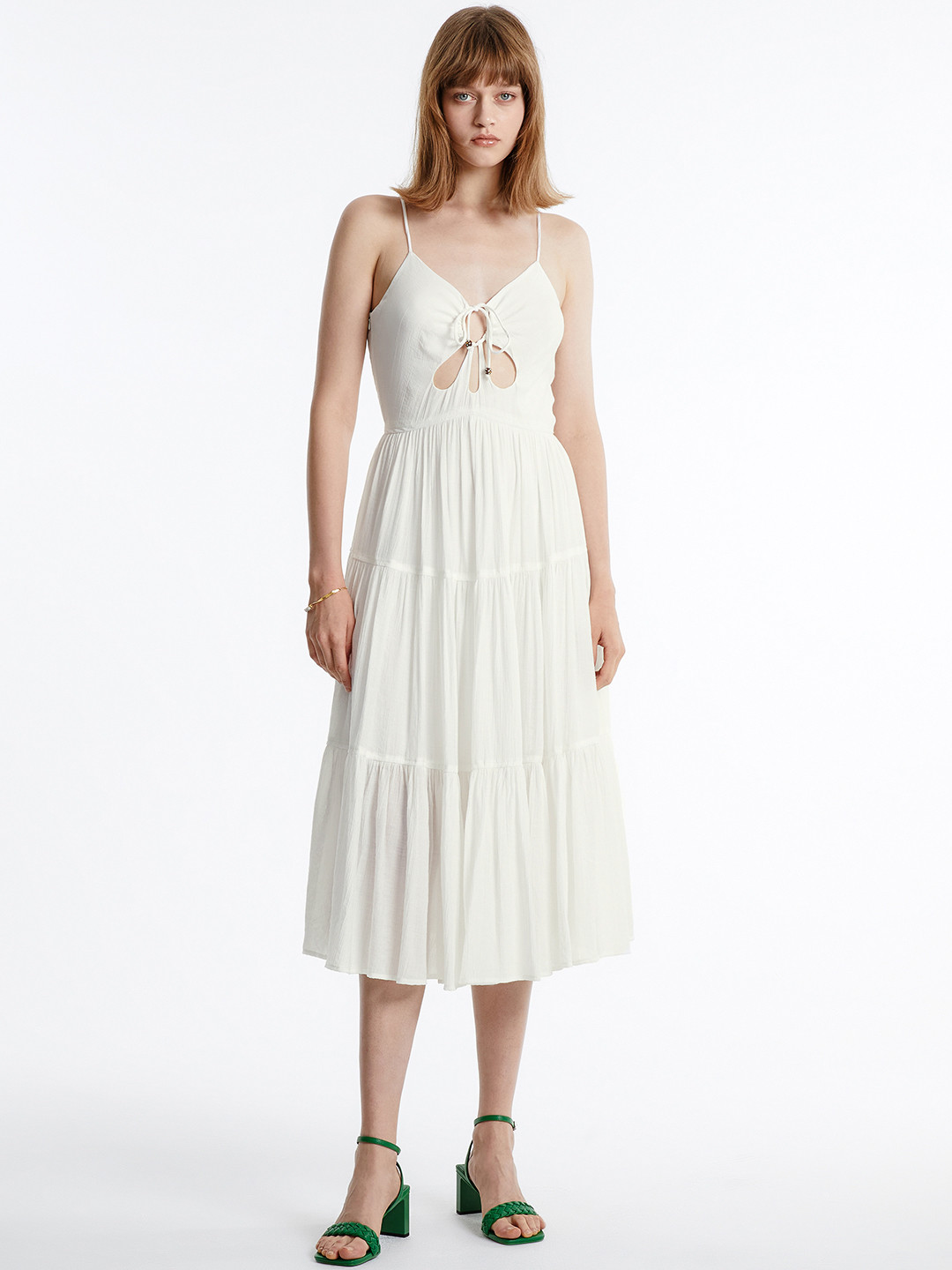 Urban Revivo Cut-Out A-Line Tiered Midi Dress